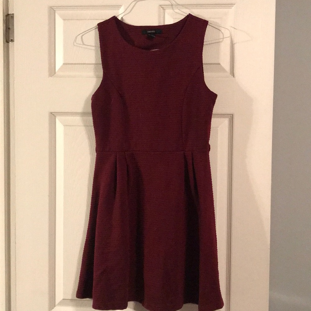 Burgundy dress.